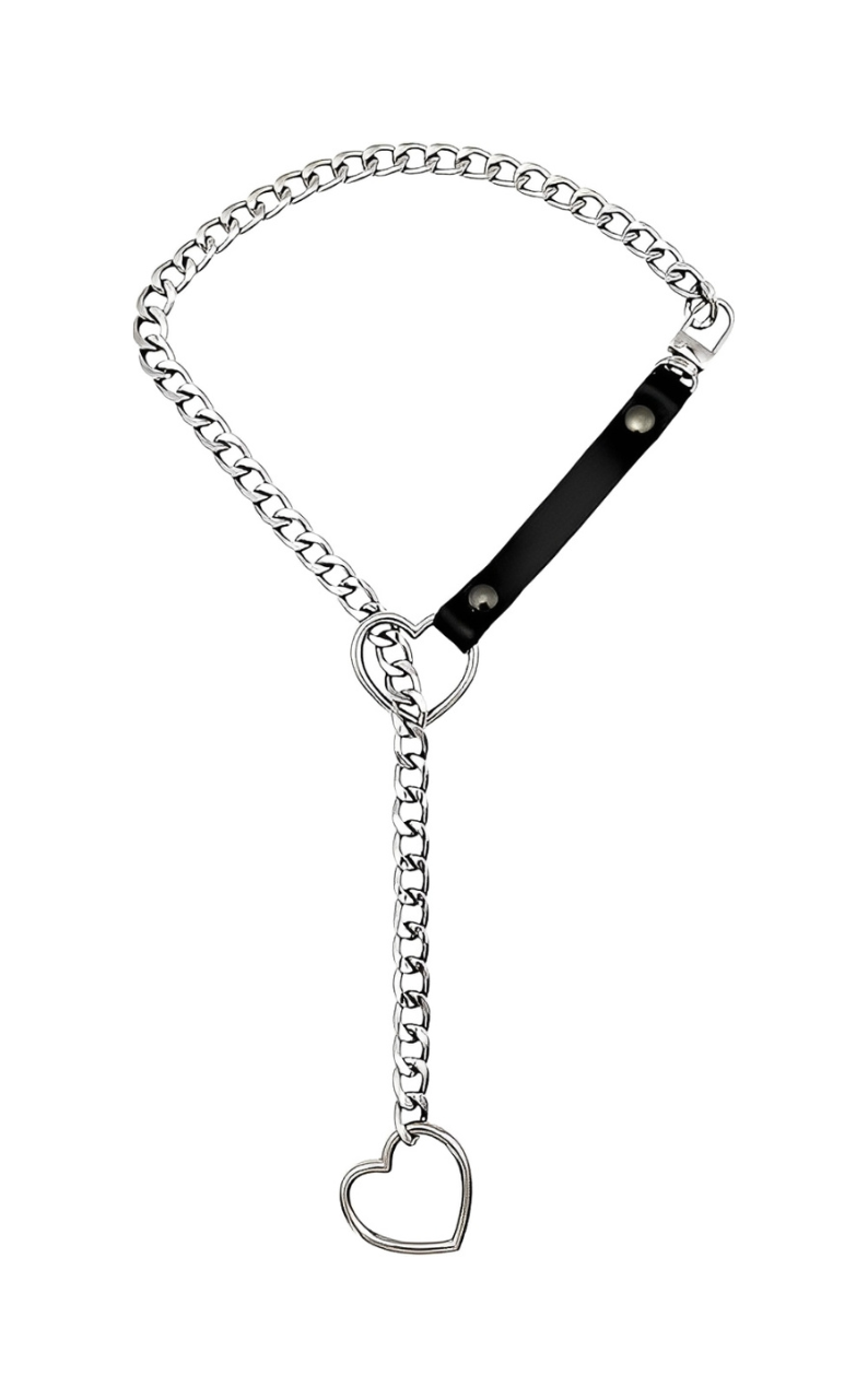 LoveChains™ - Heart Slip Chain Leather Strap Choker Collar