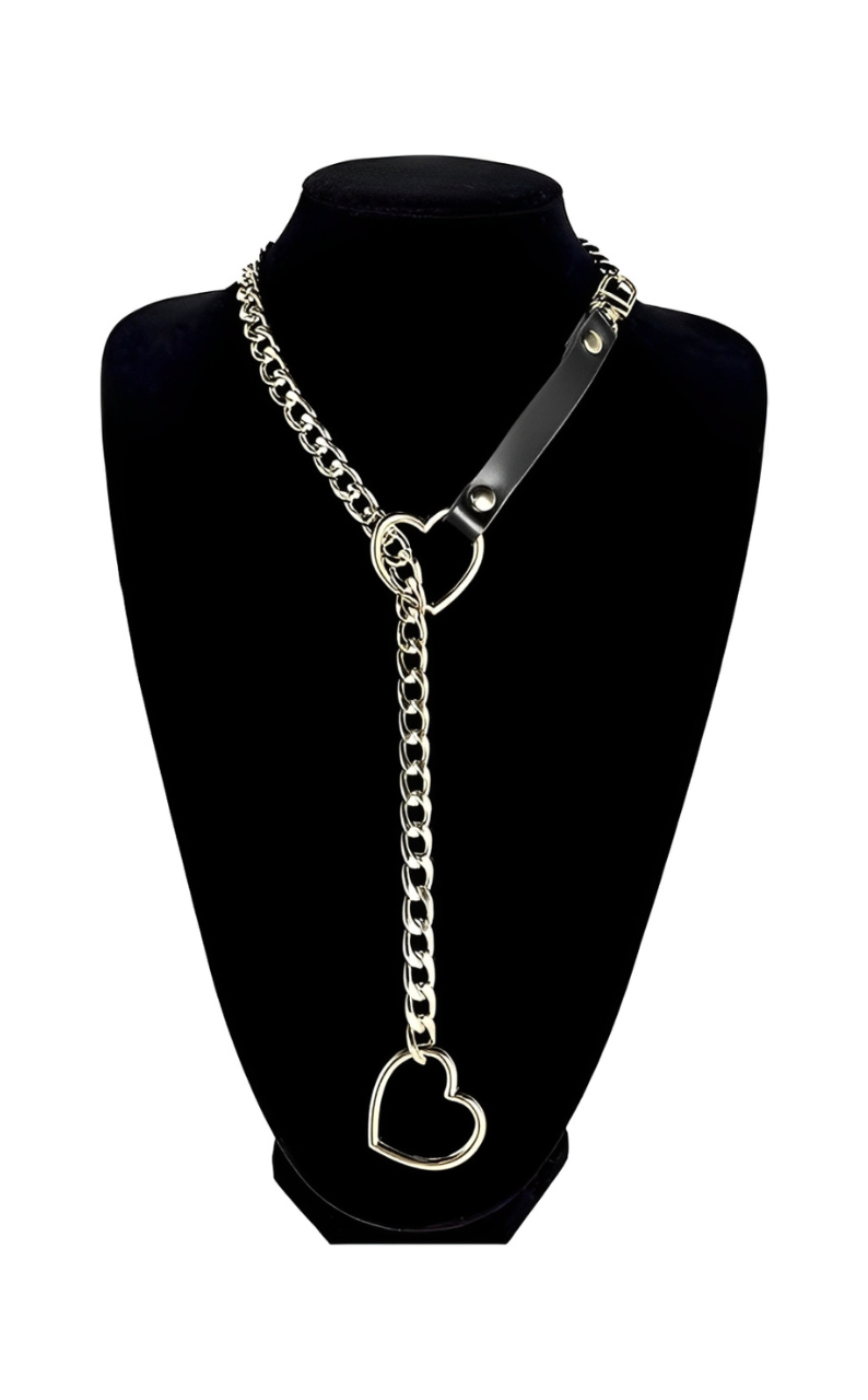 LoveChains™ - Heart Slip Chain Leather Strap Choker Collar