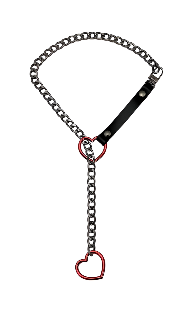 LoveChains™ - Heart Slip Chain Leather Strap Choker Collar