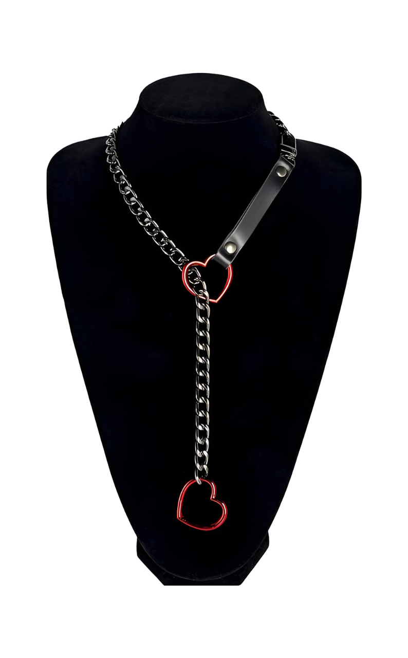 LoveChains™ - Heart Slip Chain Leather Strap Choker Collar