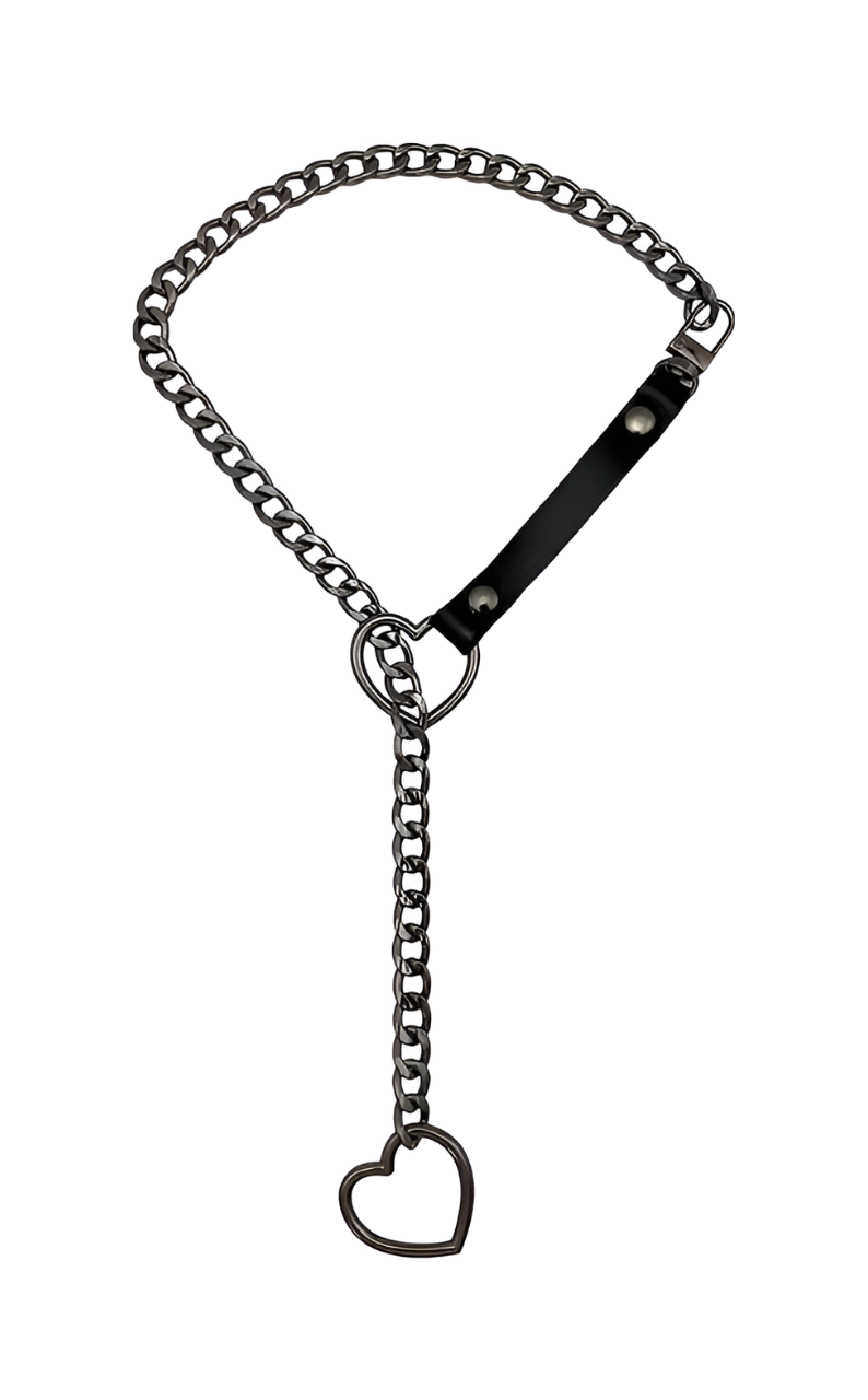 LoveChains™ - Heart Slip Chain Leather Strap Choker Collar