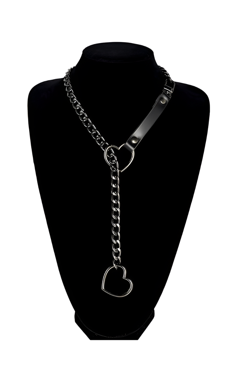 LoveChains™ - Heart Slip Chain Leather Strap Choker Collar